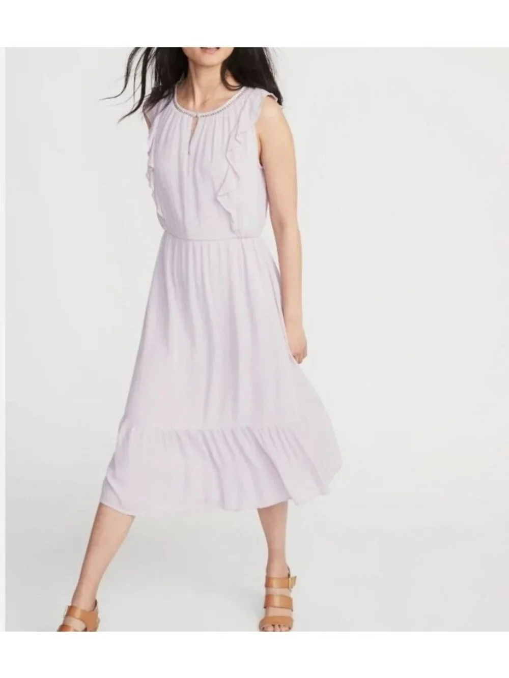Old Navy Lavender Sleeveless Sundress Midi Dress Ruffle Lined Lilac Keyhole Med - Picture 1 of 11